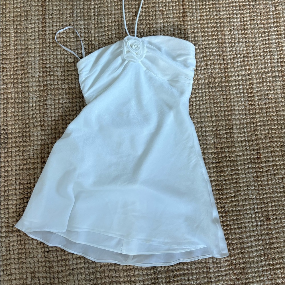More to Come - White Rose Mini Halter Dress